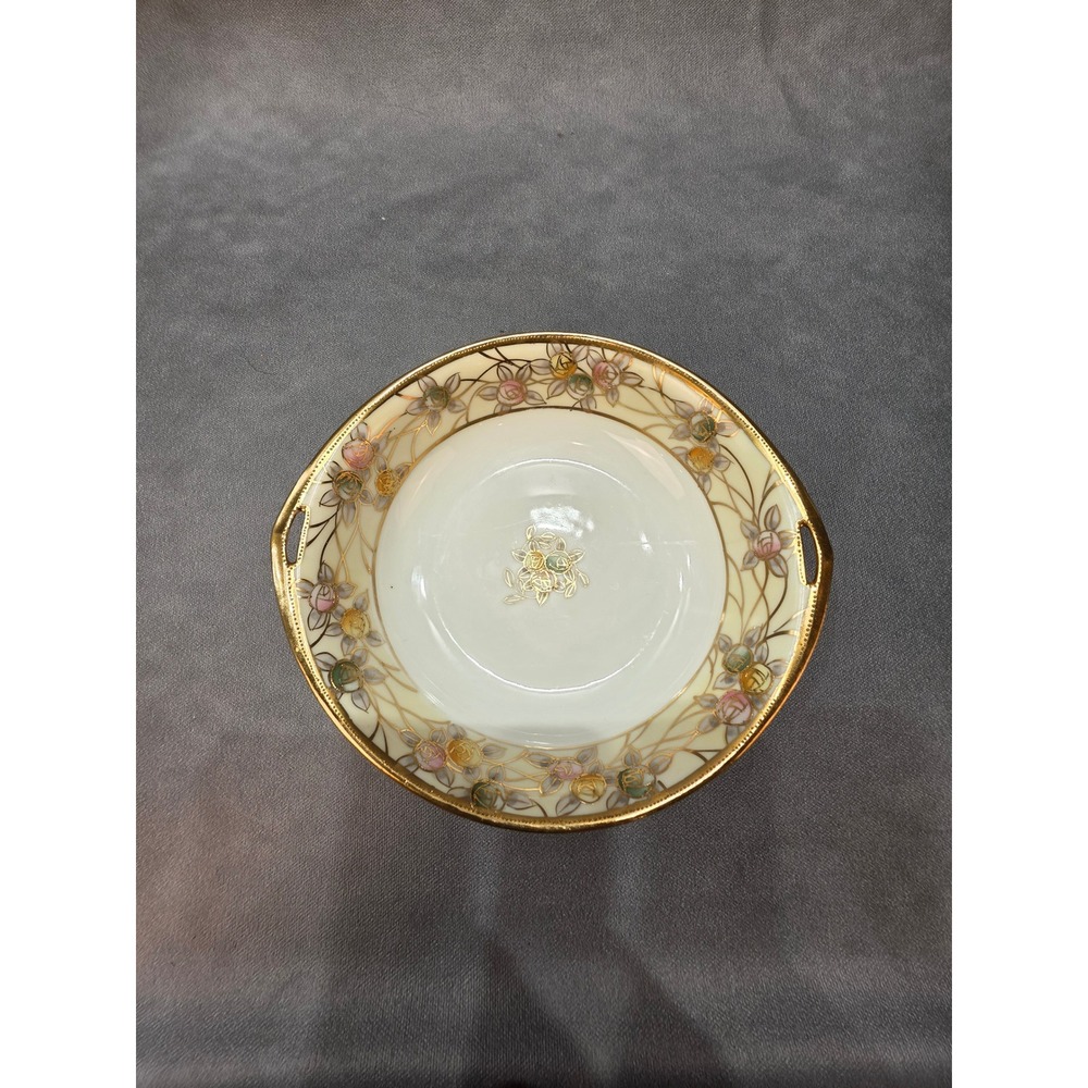 Vintage Noritake Nippon Hand Painted Floral Gold Moriage Nut Bowl Candy Dish M